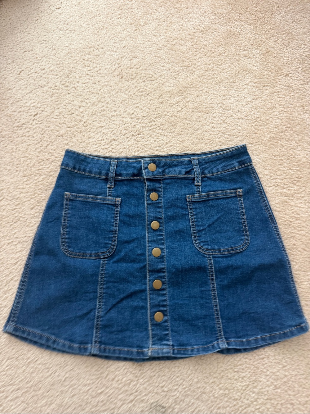 Altar'd State Dark Blue Button-Front Skater Skirt
